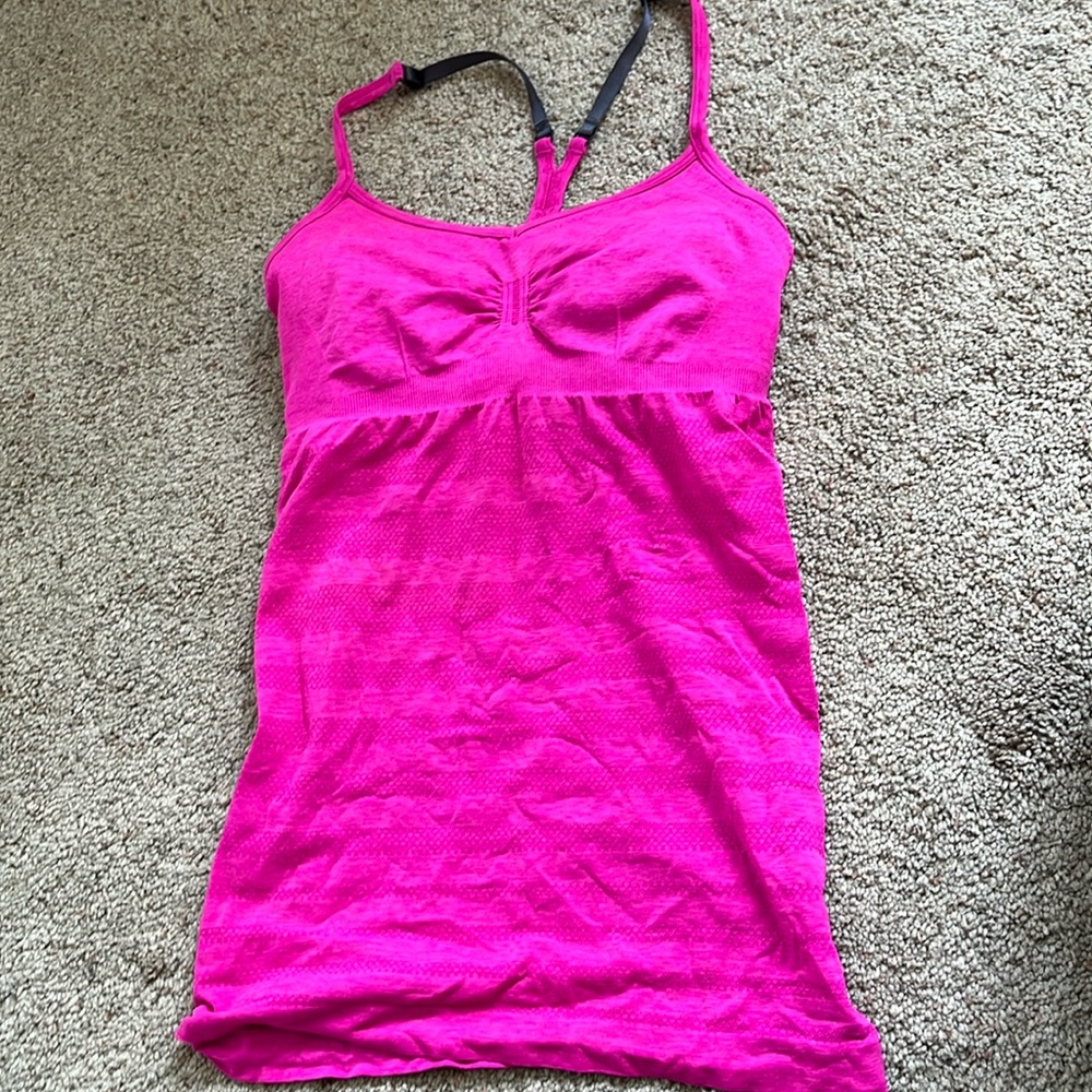 Lululemon Pink Stripped Tank Top with Adjustable Spaghetti Strap